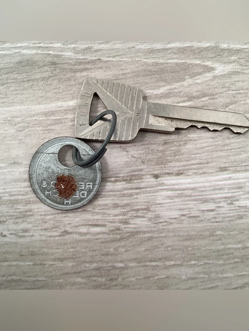 Ford Original 1950s Automotive Key w/ Factory Dealer Ignition ID Tag Vintage